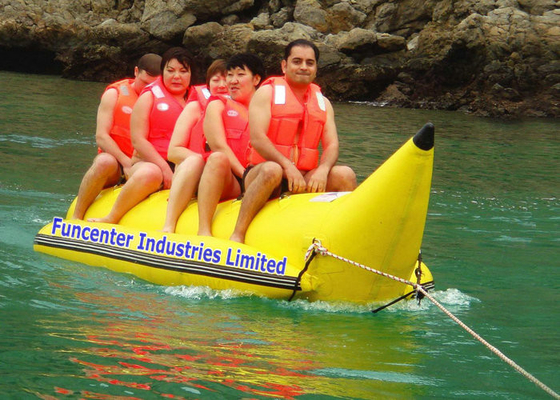 Tunggal Tube Inflatable Banana Boat Yellow Printed Fire Retardant PVC Materials