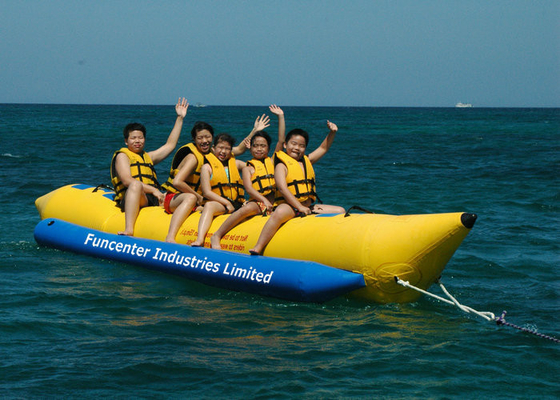 Tunggal Tube Inflatable Banana Boat Yellow Printed Fire Retardant PVC Materials