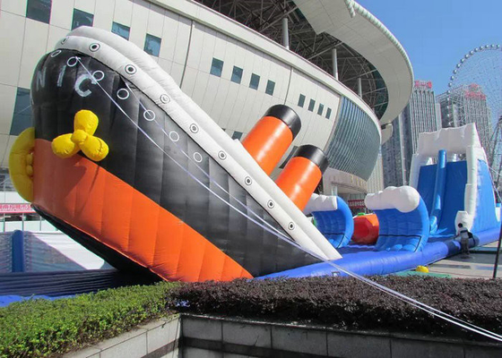 Custom Made Inflatable Obstacle Course Dengan Bahan Pelat PVC Titanic Slide