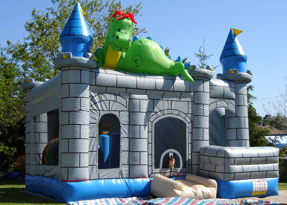 Desain Dinosaur Bouncy Jumping Castles 0.55mm Tebal PVC Long Lifetime