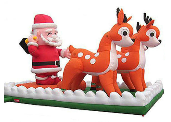 Santa Klaus Dekorasi Liburan Inflatable Dengan Reindeers Double Line Stitched