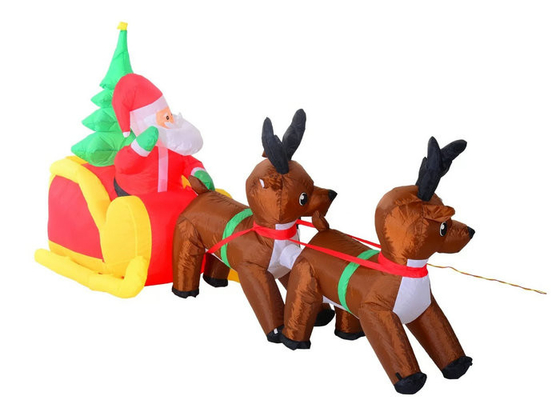 Santa Klaus Dekorasi Liburan Inflatable Dengan Reindeers Double Line Stitched