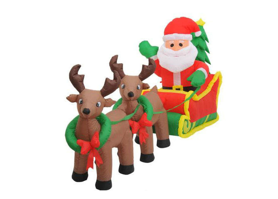 Santa Klaus Dekorasi Liburan Inflatable Dengan Reindeers Double Line Stitched