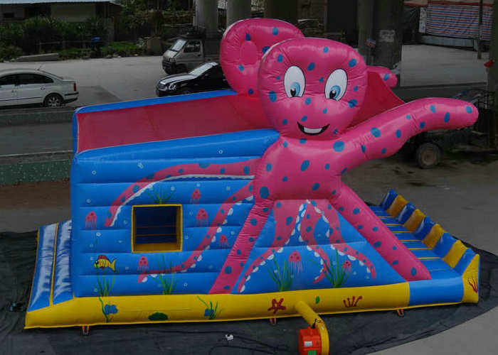 Pola Octopus Inflatable Bouncy Castle Colorful Printing Dengan Slide